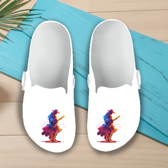 Guitar Player Girl Synthwave Slip On Clogs