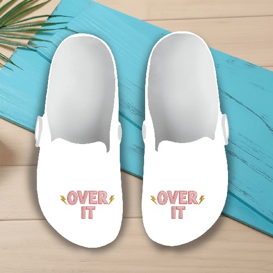Over It Embroidered Pastel Puff Lettering Slip On Clogs