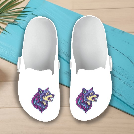 psychedelic wolf head Slip On Clogs