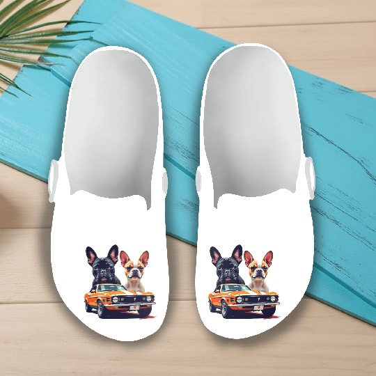 French Bulldogs with Classic Muscle Car – Retro Vi Slip On Clogs