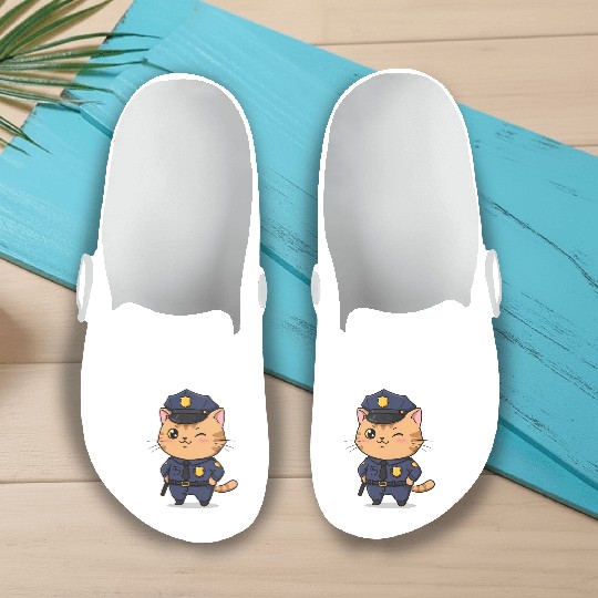 Paw-sitive Law Enforcement – Funny Cat Cop Slip On Clogs
