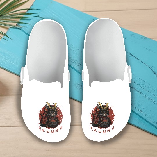 Samurai Cat Warrior – Japanese Red Sun Armor Art Slip On Clogs