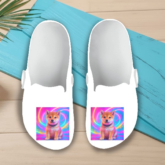 Neon Shiba Vibes – Kawaii Puppy Magic Slip On Clogs