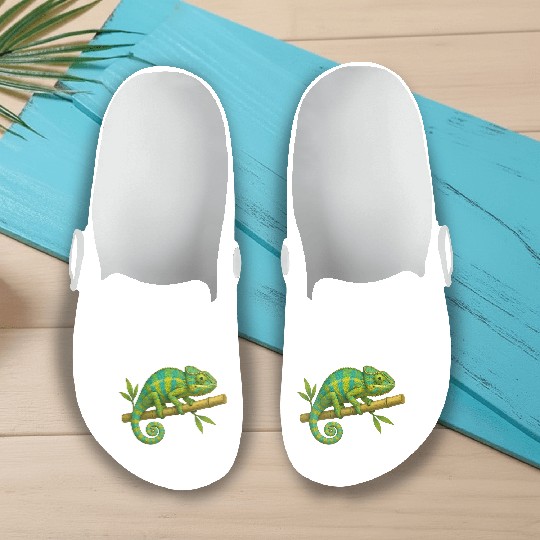 Colorful Chameleon on Bamboo Branch Slip On Clogs