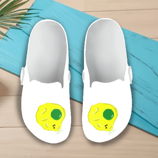 Yellow and green fried egg and flies Slip On Clogs