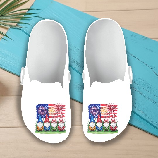 Patriotic Gnomes Fireworks American Flag Slip On Clogs