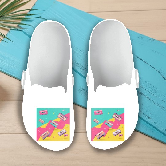 Retro Cassette Tape Pattern Slip On Clogs