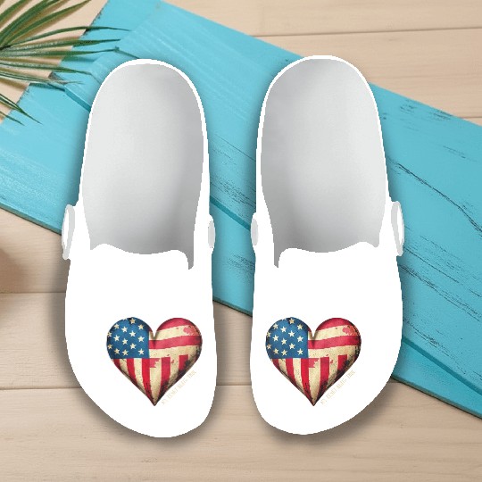 My Heart Beats True American Flag Slip On Clogs