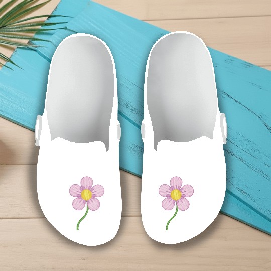 Cute Pink Embroidered Flower Illustration Slip On Clogs