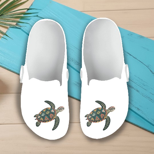 Sea Turtle Geometric Pattern Shell Slip On Clogs