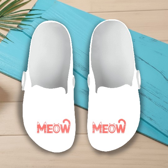 Playful Meow Cat Typography for Cat Lovers Slip On Clogs