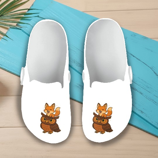 Funny Fox and Owl Cute Forest Animals Cartoon Slip On Clogs
