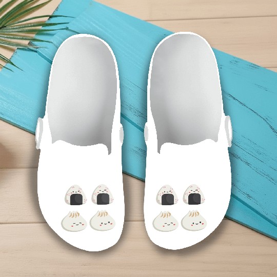 Onigiri and dumpling face character Slip On Clogs