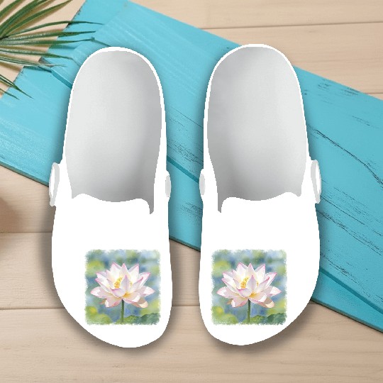 Serene Water Lily Floral Print Slip On Clogs