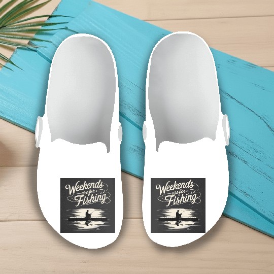 Weekend Fishing Silhouette Design Slip On Clogs