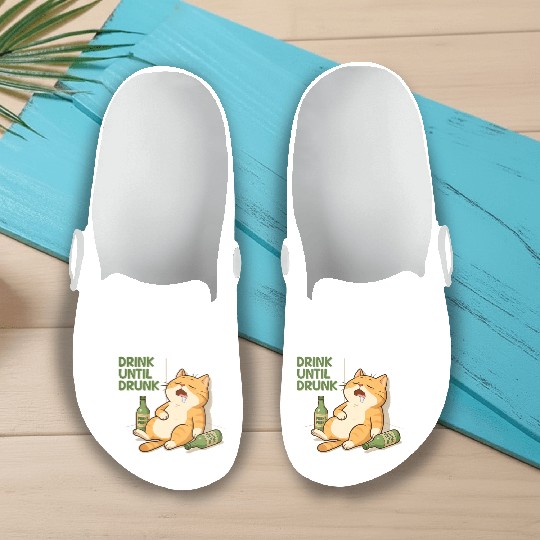 Humorous Cat Drinking Alcohol Meme Design Slip On Clogs