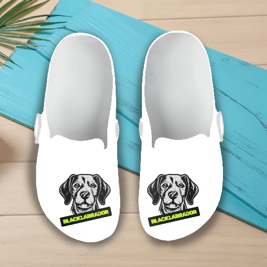 Black Labrador Portrait Illustration Slip On Clogs
