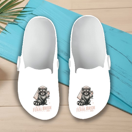 Feral Bride Era Funny Raccoon Bride with Champagne Slip On Clogs