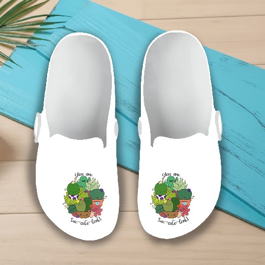Kawaii Succulent Garden Illustration Slip On Clogs