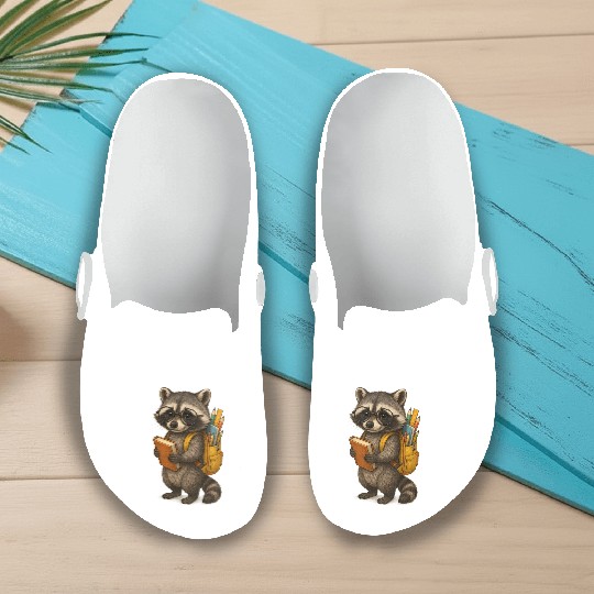 Cute Raccoon Kids First Day School Student Teacher Slip On Clogs