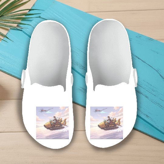 Sunset Island Boat Scene Slip On Clogs