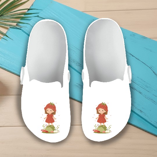 Cute Raspberry Girl Illustration Slip On Clogs
