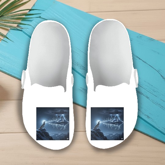 Mystic Mountain Wolf Sound Wave Slip On Clogs