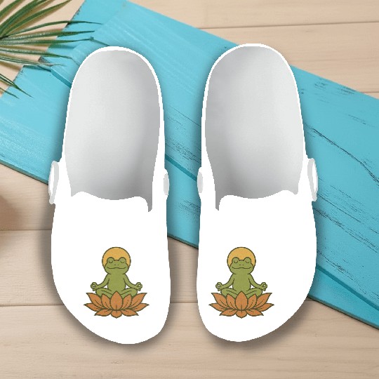 Serene Lotus Frogs Meditation Design Slip On Clogs