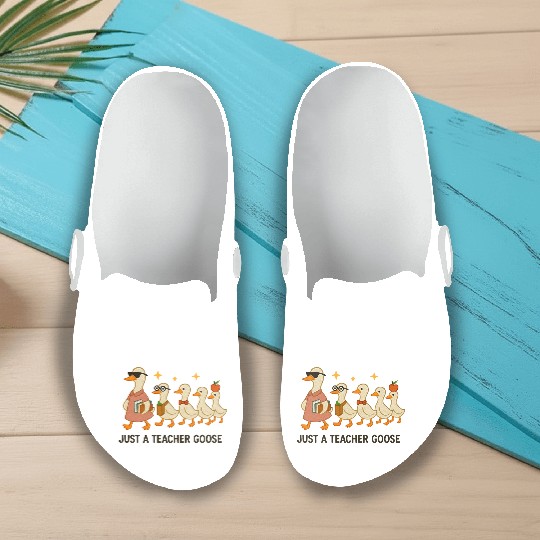 Whimsical Teacher Goose with Ducklings Slip On Clogs