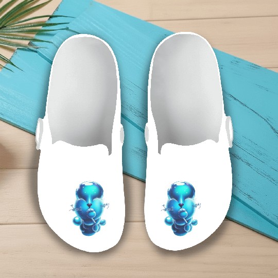 Whimsical Blue Bear with Lollipop Slip On Clogs