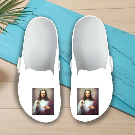 Divine Surreal Jesus Portrait Slip On Clogs