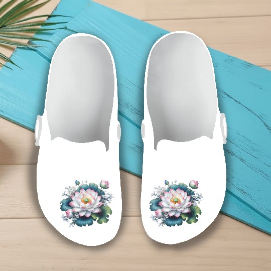 Lotus and Flowers Blossom Slip On Clogs
