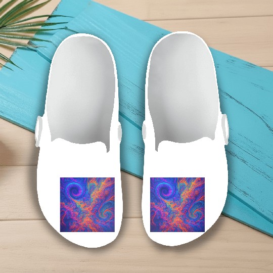 Psychedelic Vortex Swirl in Neon Cosmic Colors Slip On Clogs