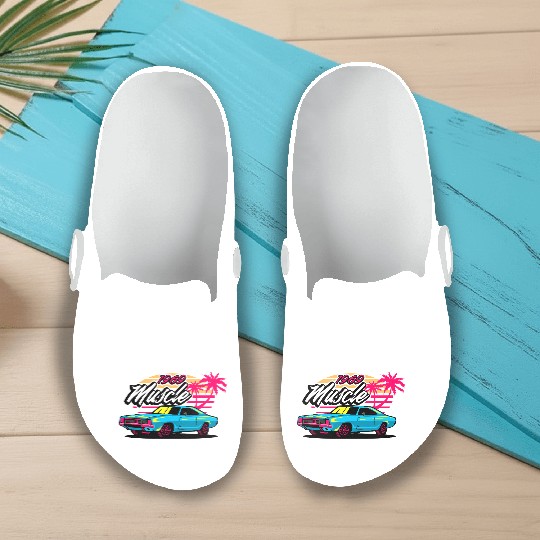 Retro 1969 Muscle Car Sunset Design Slip On Clogs