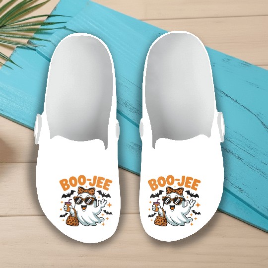 Boo-Jee Ghost Cute Leopard Print Halloween Boojee Slip On Clogs