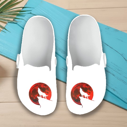 Howling wolf full blood moon space galaxy gift dog Slip On Clogs