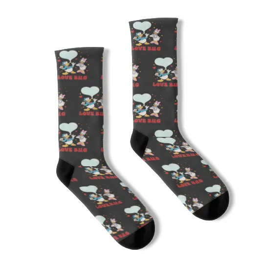 Retro Love Bug Socks, Donald and Daisy Socks, Duck Donald Socks, Disney Valentine Socks, Valentines Day Socks, Disney Couple Socks