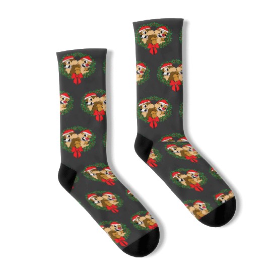 Disney Chip and Dale Christmas Wreath Socks, Disney Chip
