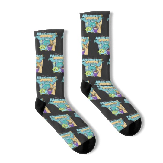 Retro Disney Pixar Monsters Inc. Mike Sully Boo Group Poster Socks, Family Matching
