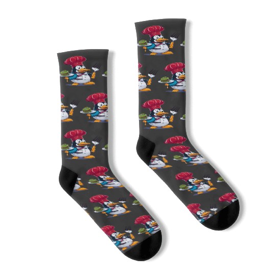 Chef Penguin A Happy And Vibrant DisneyInspired Vector Contour Art Socks