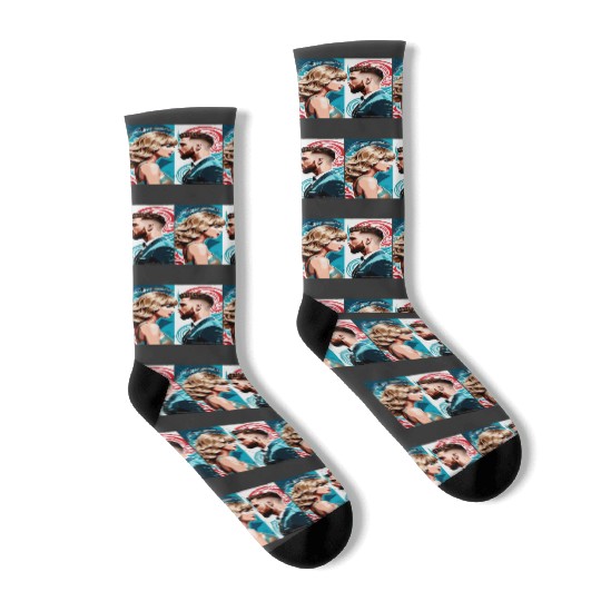 taylorr Swift and Travis Kelce art Socks