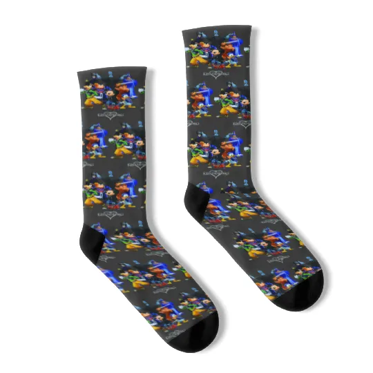 disneys Kingdom Hearts Magical Characters Mash Up Chest Logo Socks