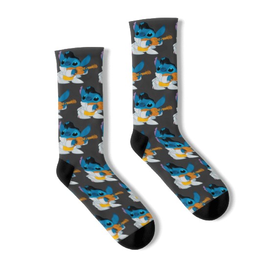 Disney Lilo Stitch Iconic Elvis Stitch Ready To Play Logo gifts trends Socks