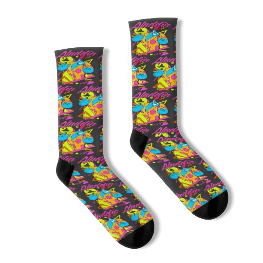 disneys Aladdin Genie 90's Style Neon Portrait Socks