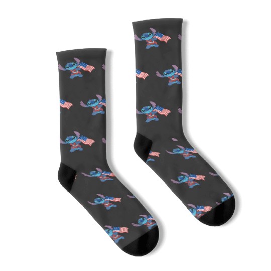 Disney Lilo Stitch Tropical Stitch American Flag Socks
