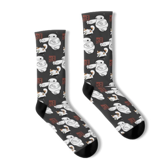 Disney Big Hero 6 Baymax Chasing Mochi Cute Shot Socks