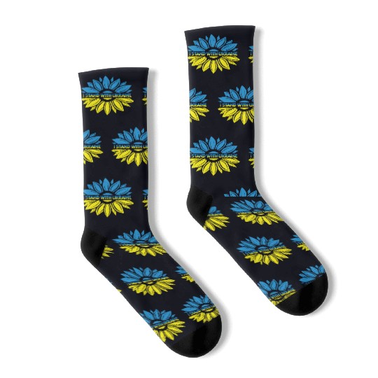 I Stand With Ukraine Sunflower Ukrainian Flag Socks