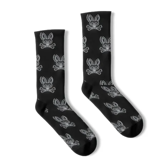 Psycho Bunny Sweater Big Bunny Embroidered Logo Black Socks Men Sz Lg $145