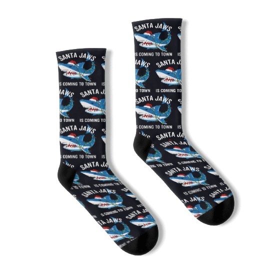 Santa Jaws Is Coming To Town Funny Christmas Shark Socks