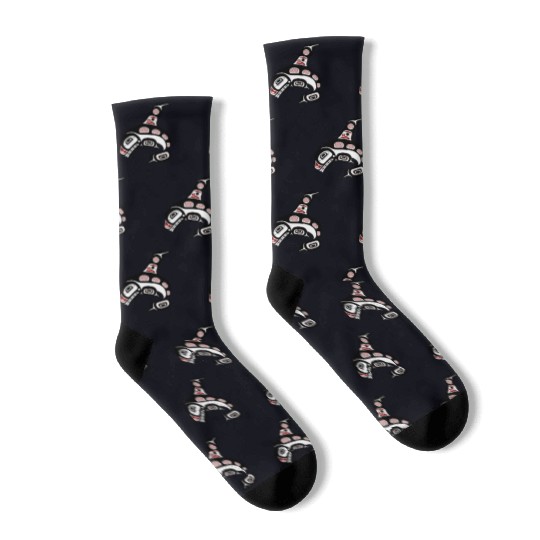 Native American Red Black Haida Orca Killer Whale Socks
